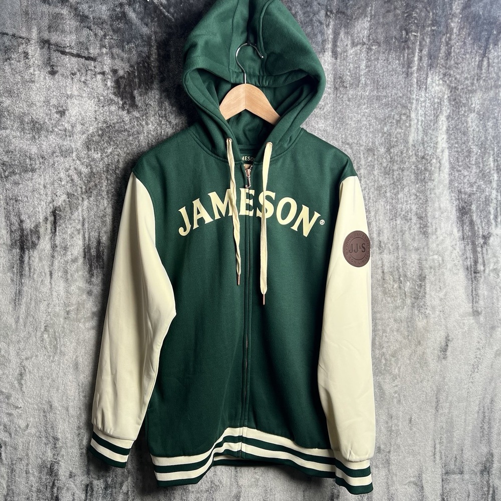 Jameson Irish Whiskey Full-Zip Hoodie Mens Large Green Fleece Varsity Jacket
